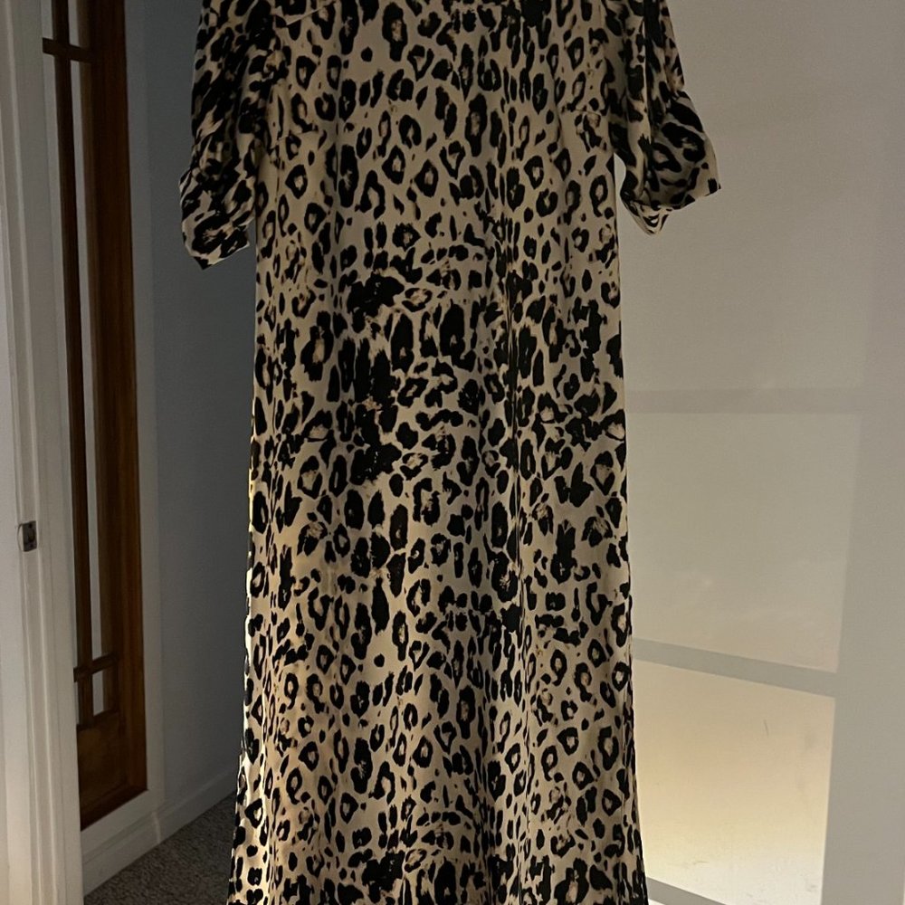 Zara Leopard  Satin Print Cocktail Mock Neck Dress